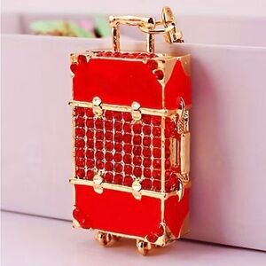 Rhinestone-Encrusted Luggage Trolley Keychain,Bag Accessory Pendant, Keychain